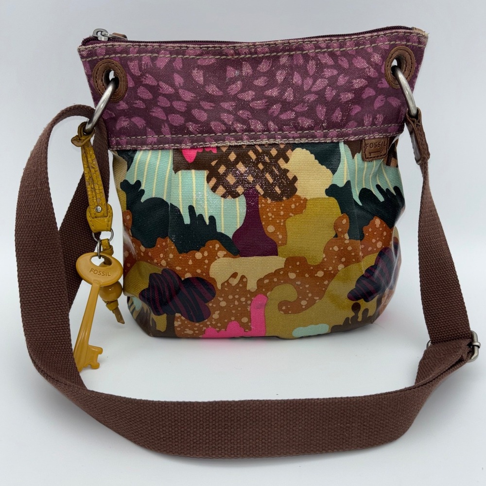 VINTAGE FOSSIL Bucket Crossbody y2K Bag Purse Bag Key-Per Floral Colorful Bright